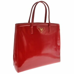 Prada Tote Bag Red Vernis Patent Leather Enamel Handbag Shoulder